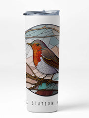 Stained Glass Spring Robin Metal Tumbler