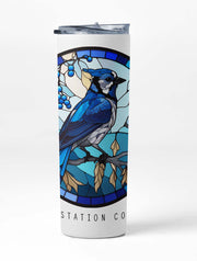 Stained Glass Spring Blue Jay Metal Tumbler